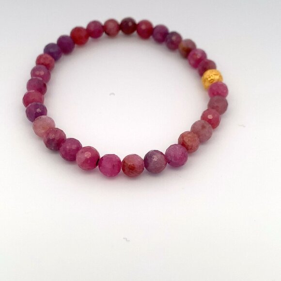 24K Gold Coin Ball  Lucky Charm Bracelet Gemstones Natural Ruby 5mm S6.25" - Picture 6 of 9